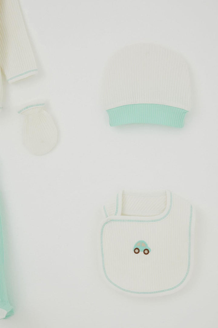 BRE Breeze Baby Boy Hospital Outfit 5-Piece Embroidered Car Set 0-3 Months, Ecru - Poole