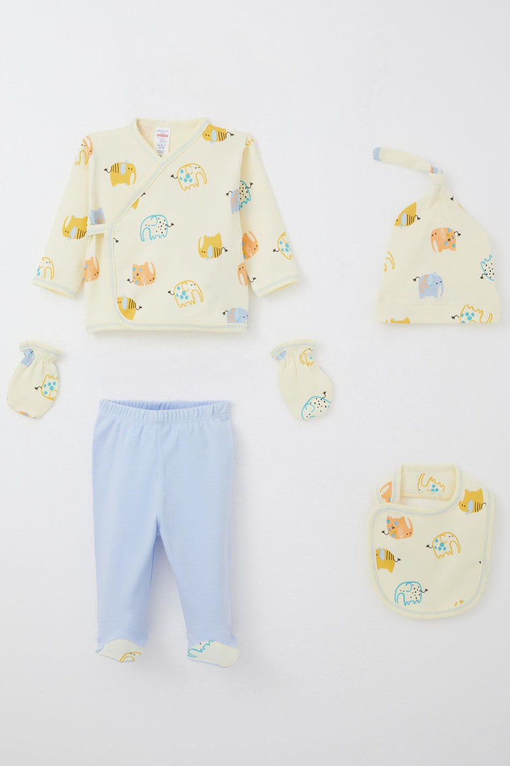 BRE Breeze Baby Boy Hospital Outfit 5-Piece Elephant Patterned 0-3 Months, Yellow - Morristown