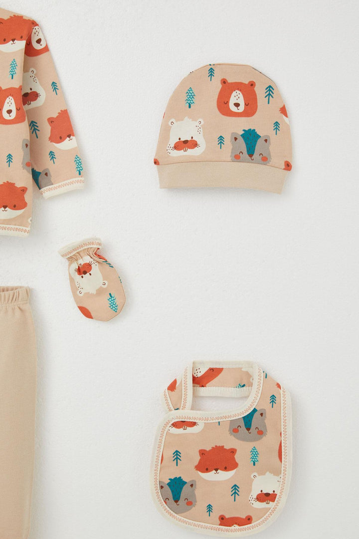 BRE Breeze Baby Boy Hospital Outfit 5-Piece Cute Animals Patterned 0-3 Months, Light Brown - Villeneuve-Saint-Georges
