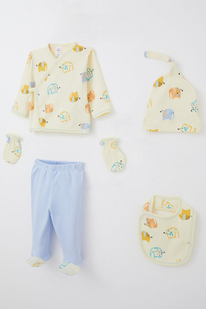 BRE Breeze Baby Boy Hospital Outfit 5-Piece Elephant Patterned 0-3 Months, Yellow - Morristown
