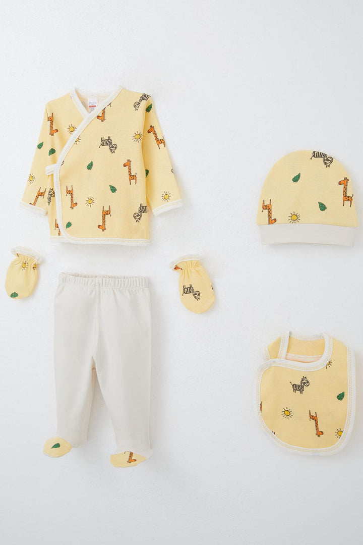 BRE Breeze Baby Boy Hospital Outfit 5-Piece Mini Safari Themed Animal Patterned, 0-3 Months, Yellow - Ourense