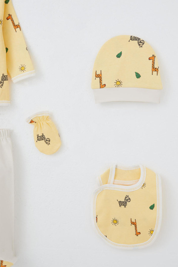 BRE Breeze Baby Boy Hospital Outfit 5-Piece Mini Safari Themed Animal Patterned, 0-3 Months, Yellow - Ourense