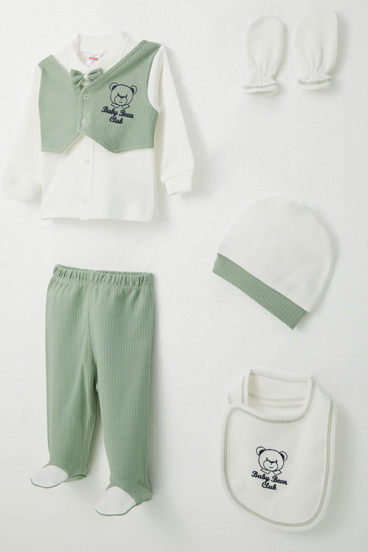 BRE Breeze Baby Boy Hospital Outfit 5 قطع سترة ربطة عنق ثابتة 0-3 أشهر، أخضر نعناعي - Coyula