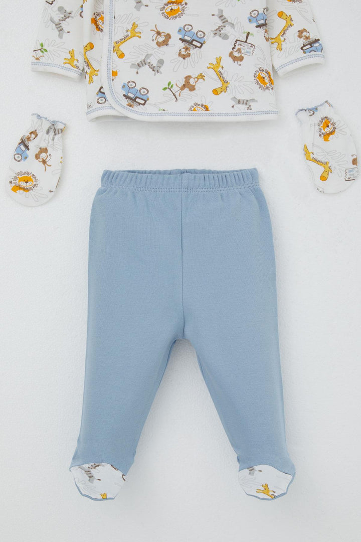 BRE Breeze Baby Boy Hospital Outfit 5-Piece Safari Adventure with Cute Animals Pattern 0-3 Months, White - Wausau