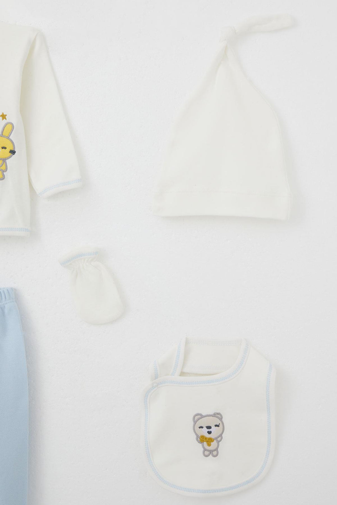 BRE Breeze Baby Boy Hospital Outfit 5 Pieces with Cute Animals Embroidery, 0-3 Months, Ecru - Chapel Hill