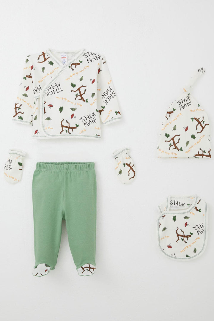 BRE Breeze Baby Boy Hospital Outfit 5 Piece Tree Man Patterned 0-3 Months, White - San Fernando
