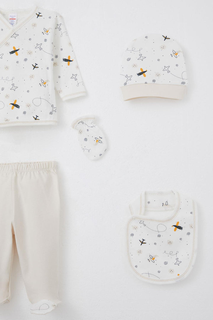 BRE Breeze Baby Boy Hospital Outfit 5 Piece Sky Explorer 0-3 Months, Ecru - Leduc