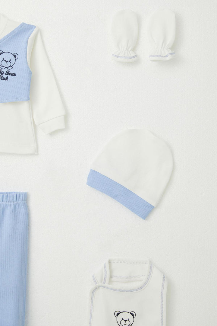 BRE Breeze Baby Boy Hospital Outfit 5 قطع ثابتة ربطة عنق على شكل فيونكة مجموعة 0-3 أشهر، أزرق - صخرة مستديرة
