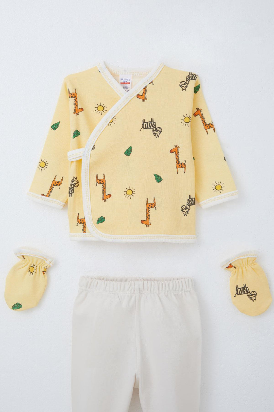 BRE Breeze Baby Boy Hospital Outfit 5-Piece Mini Safari Themed Animal Patterned, 0-3 Months, Yellow - Ourense