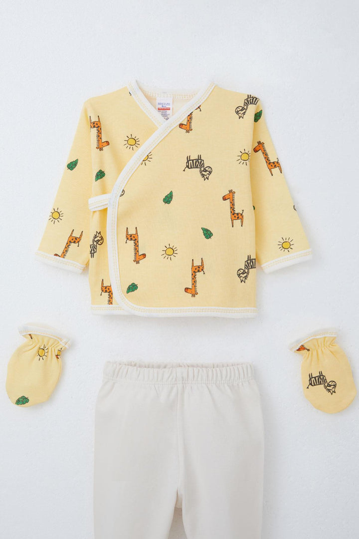 BRE Breeze Baby Boy Hospital Outfit 5-Piece Mini Safari Themed Animal Patterned, 0-3 Months, Yellow - Ourense