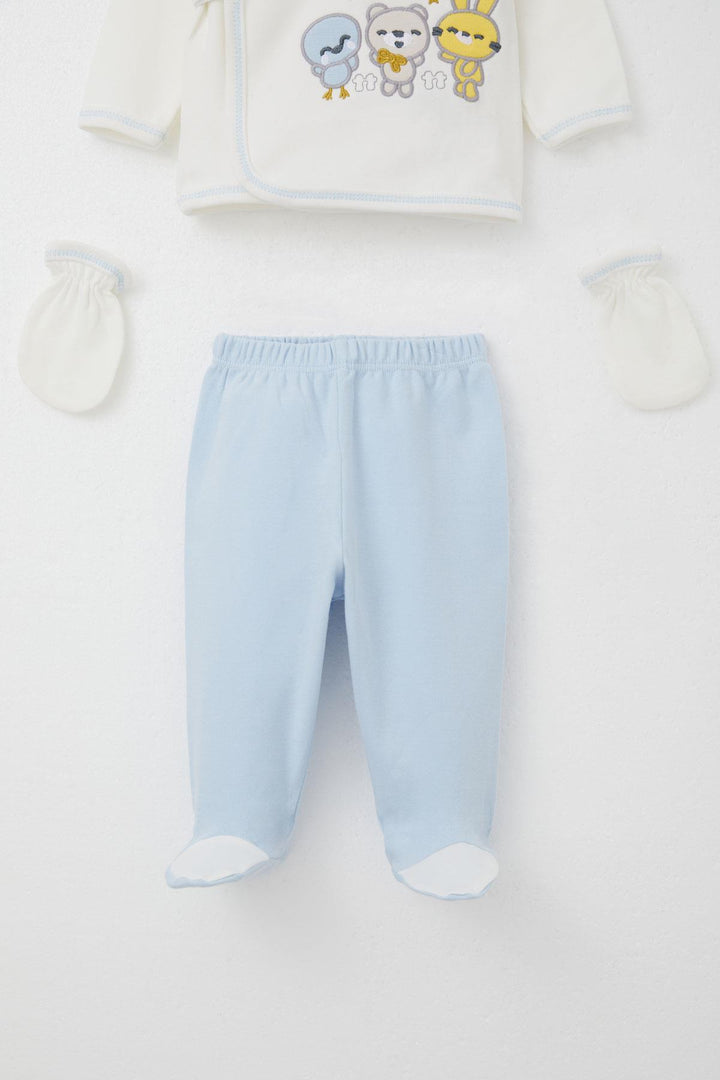 BRE Breeze Baby Boy Hospital Outfit 5 Pieces with Cute Animals Embroidery, 0-3 Months, Ecru - Chapel Hill