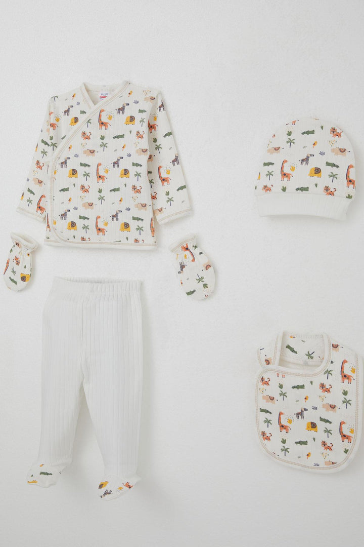 BRE Breeze Baby Boy Hospital Outfit 5 Piece Baby Zoo 0-3 Months, Ecru - Botoşani