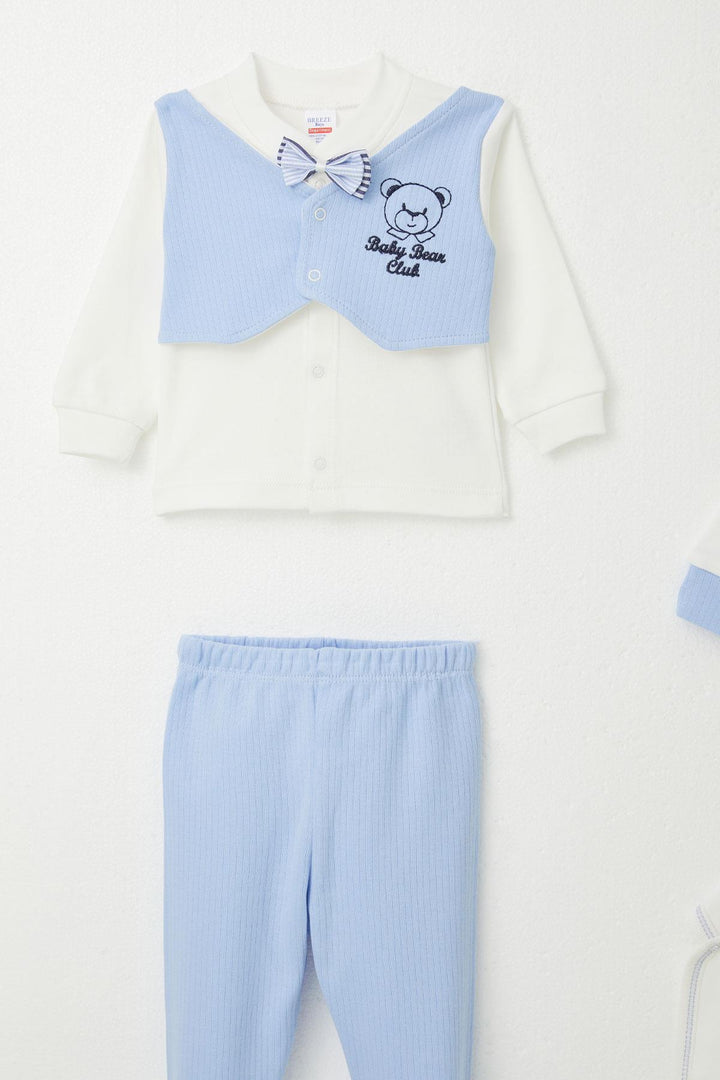 BRE Breeze Baby Boy Hospital Outfit 5 قطع ثابتة ربطة عنق على شكل فيونكة مجموعة 0-3 أشهر، أزرق - صخرة مستديرة