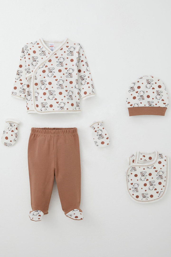 BRE Breeze Baby Boy Hospital Outfit 5 Piece Cute Baby Bear Patterned 0-3 Months, White - Aldershot