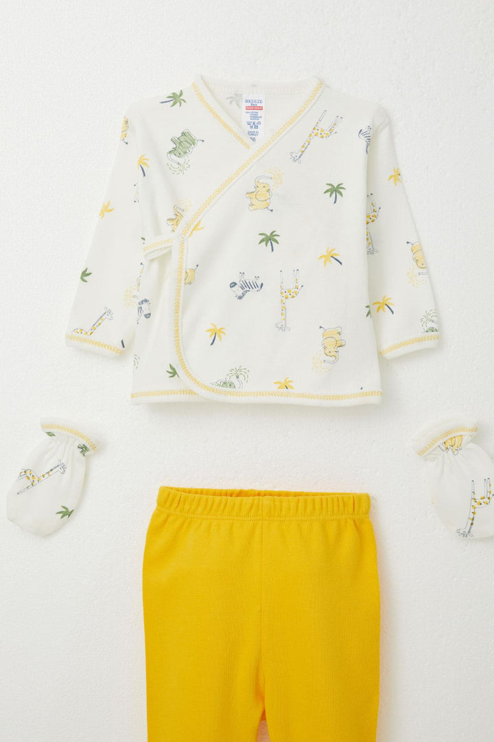 BRE Breeze Baby Boy Hospital Outfit 5-Piece Nature-Themed Cute Animals Patterned 0-3 Months, Ecru - Walnut Creek