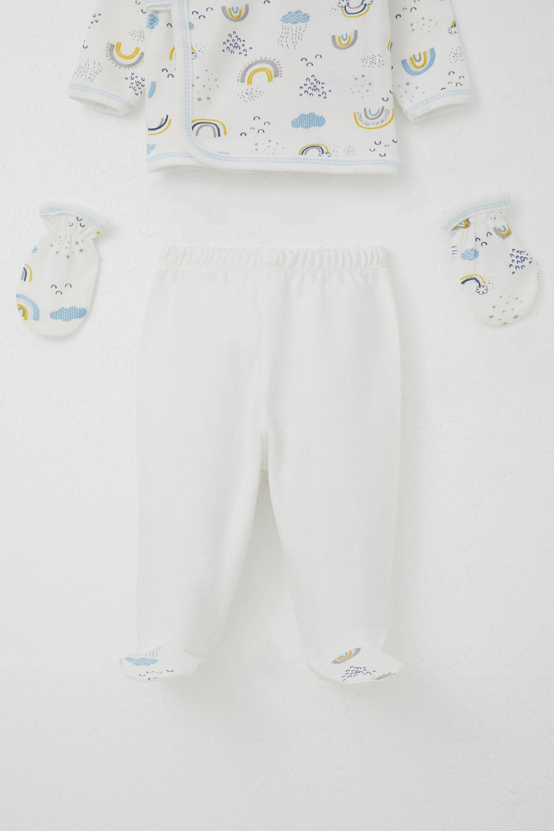 BRE Breeze Baby Boy Hospital Outfit 5-Piece Sky Themed Cloud Patterned 0-3 Months, White - Methuen Town