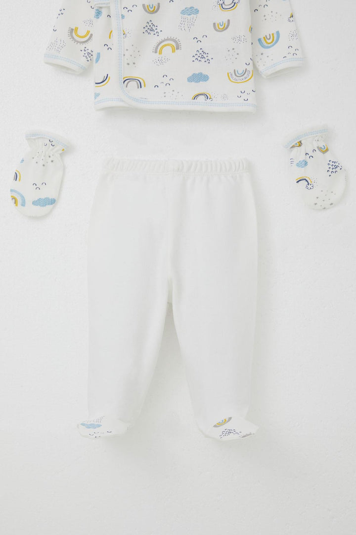 BRE Breeze Baby Boy Hospital Outfit 5-Piece Sky Themed Cloud Patterned 0-3 Months, White - Methuen Town