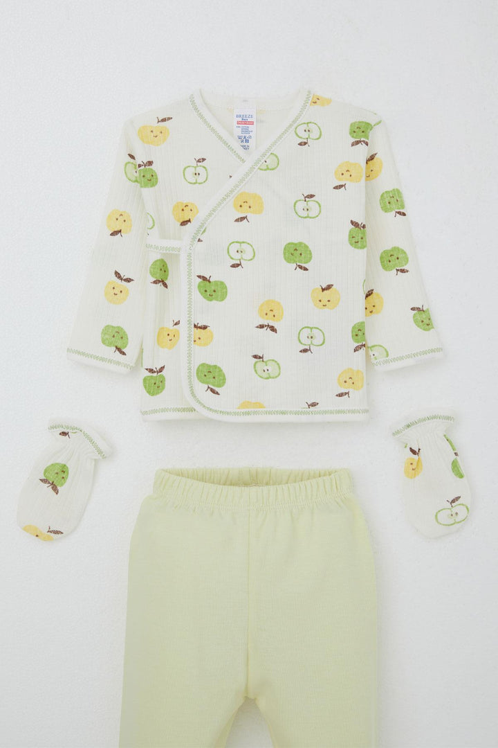 BRE Breeze Baby Boy Hospital Outfit 5 Piece Cute Little Apple Patterned 0-3 Months, Ecru - Melchor Ocampo