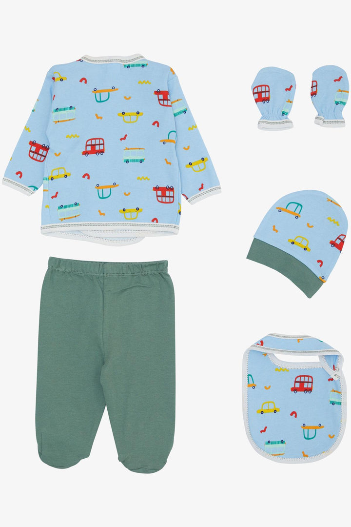 BRE Breeze Baby Boy Hospital Outfit 5-Piece الملونة سيارة نمط 0-، أزرق فاتح - إبسويتش