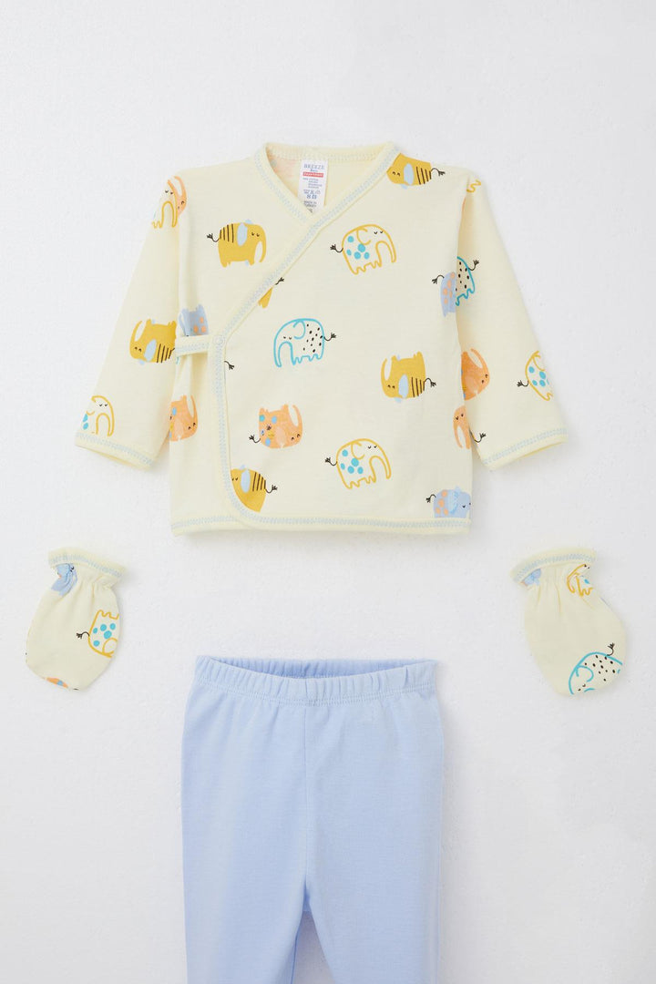 BRE Breeze Baby Boy Hospital Outfit 5-Piece Elephant Patterned 0-3 Months, Yellow - Morristown