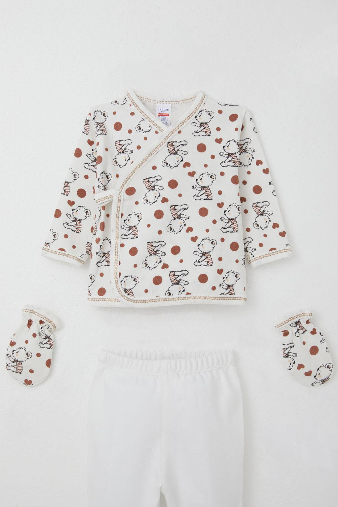 BRE Breeze Baby Boy Hospital Outfit 5 Piece Cute Baby Bear Patterned 0-3 Months, White - Fayetteville