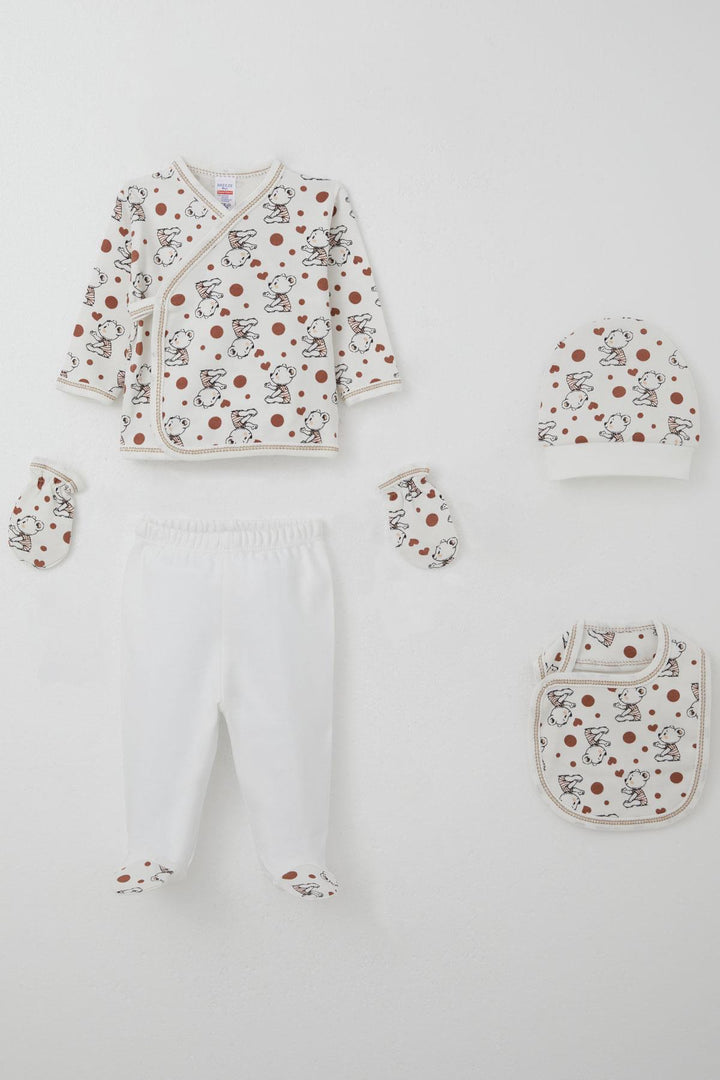 BRE Breeze Baby Boy Hospital Outfit 5 Piece Cute Baby Bear Patterned 0-3 Months, White - Fayetteville