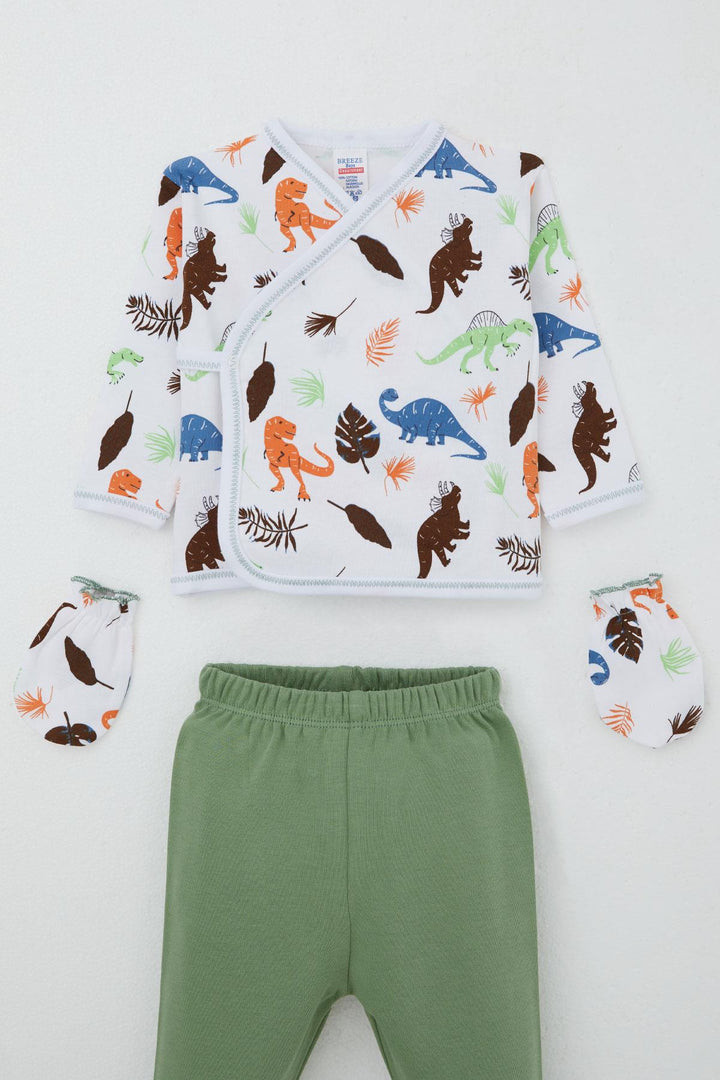 BRE Breeze Baby Boy Hospital Outfit 5 Piece Dinosaur Kingdom 0-3 Months, White - Doral