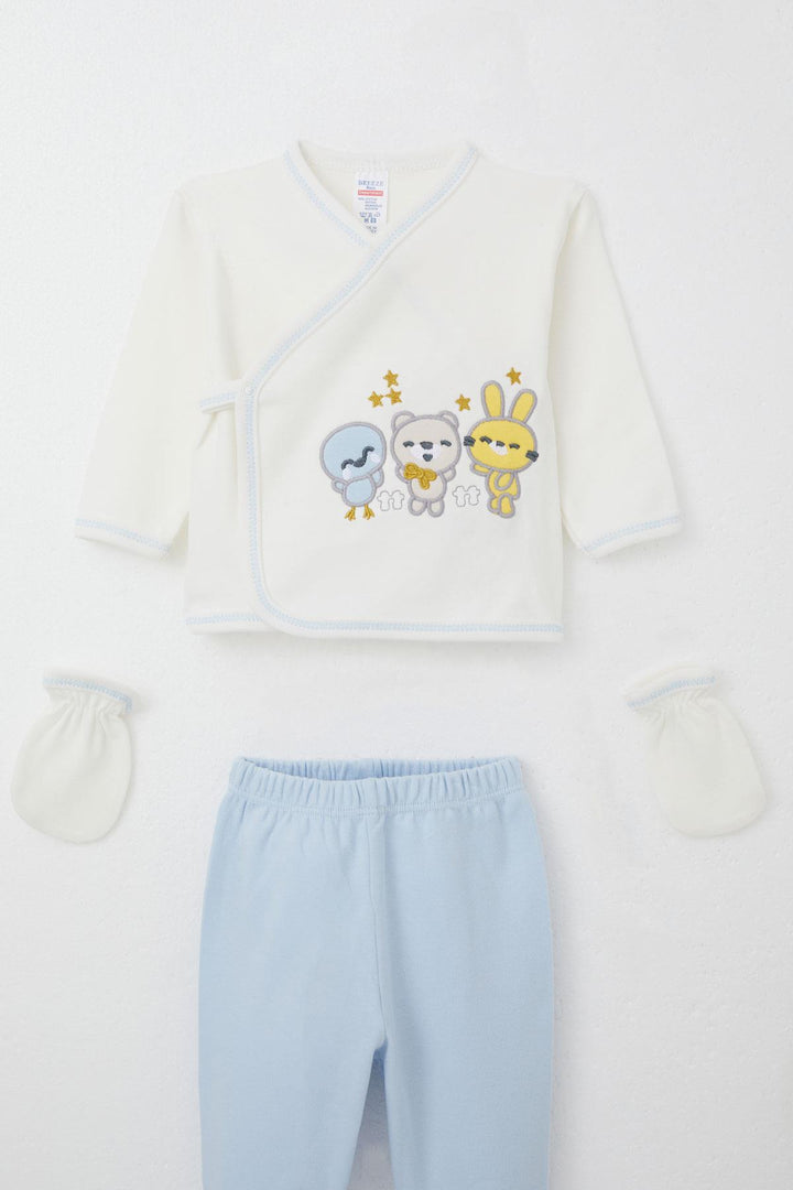 BRE Breeze Baby Boy Hospital Outfit 5 Pieces with Cute Animals Embroidery, 0-3 Months, Ecru - Chapel Hill