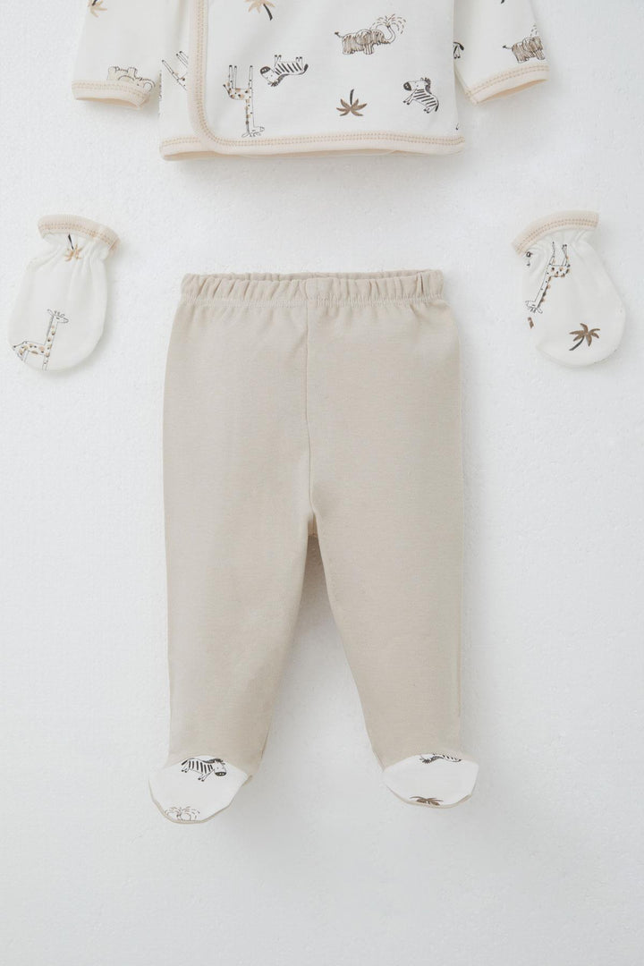 BRE Breeze Baby Boy Hospital Outfit 5-Piece Palm Tree Patterned Cute Animals Design 0-3 Months, Ecru - Santurce-Antiguo