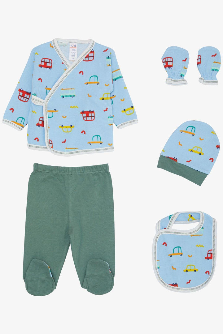BRE Breeze Baby Boy Hospital Outfit 5-Piece الملونة سيارة نمط 0-، أزرق فاتح - إبسويتش