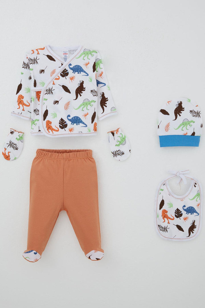 BRE Breeze Baby Boy Hospital Outfit 5 Piece Dinosaur Kingdom 0-3 Months, White - Lamía