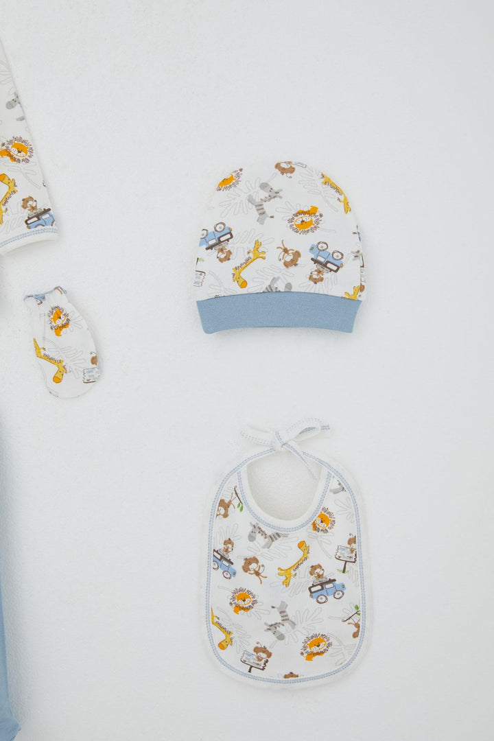 BRE Breeze Baby Boy Hospital Outfit 5-Piece Safari Adventure with Cute Animals Pattern 0-3 Months, White - Wausau