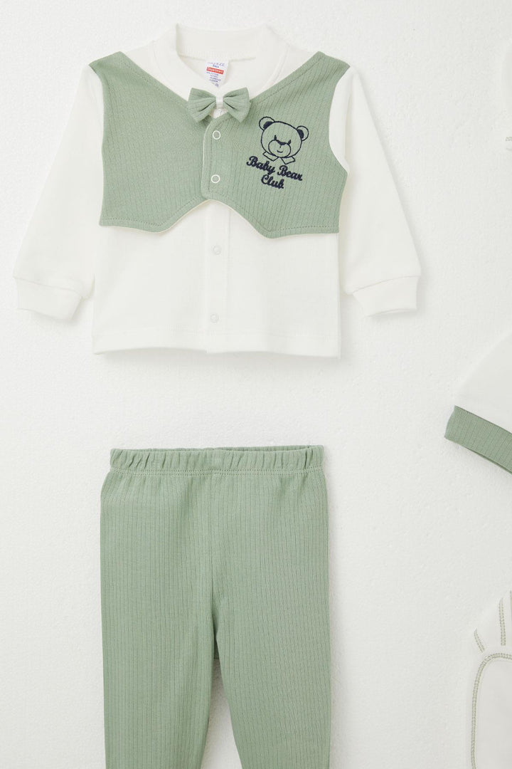 BRE Breeze Baby Boy Hospital Outfit 5 قطع سترة ربطة عنق ثابتة 0-3 أشهر، أخضر نعناعي - Coyula