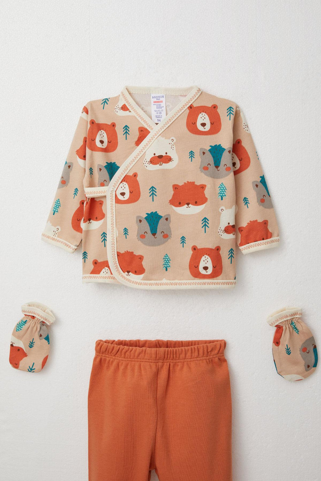 BRE Breeze Baby Boy Hospital Outfit 5-Piece Cute Animals Patterned 0-3 Months, Light Brown - Alexandria