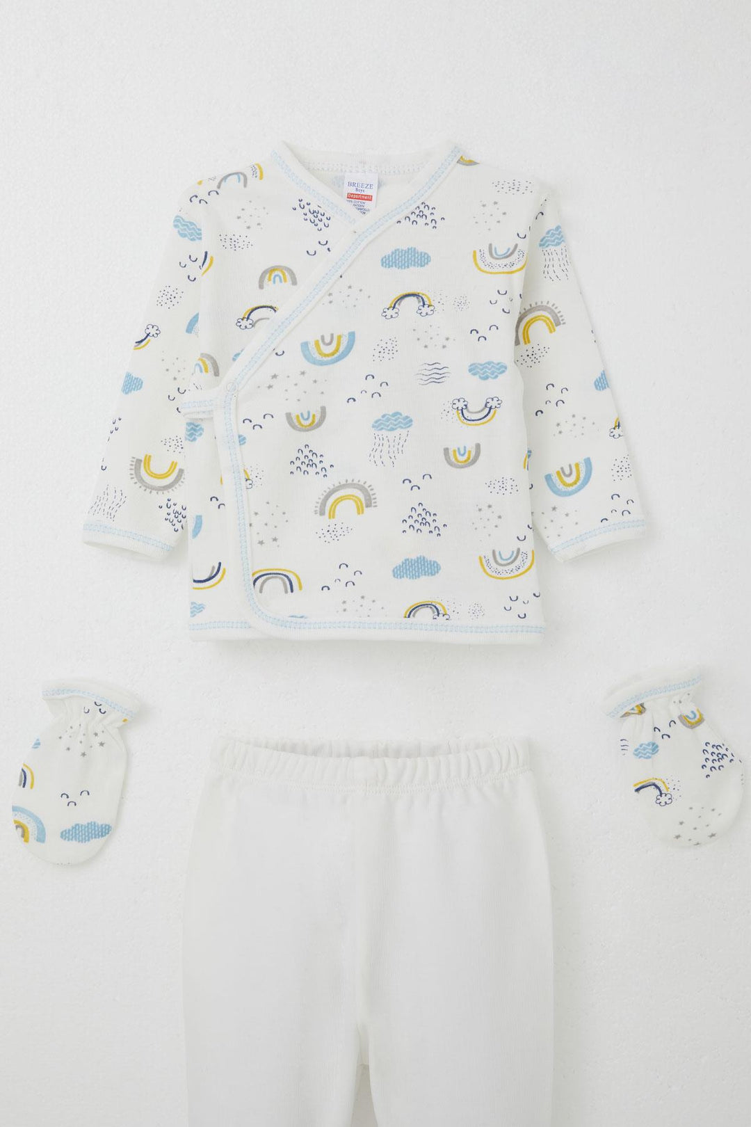 BRE Breeze Baby Boy Hospital Outfit 5-Piece Sky Themed Cloud Patterned 0-3 Months, White - Methuen Town