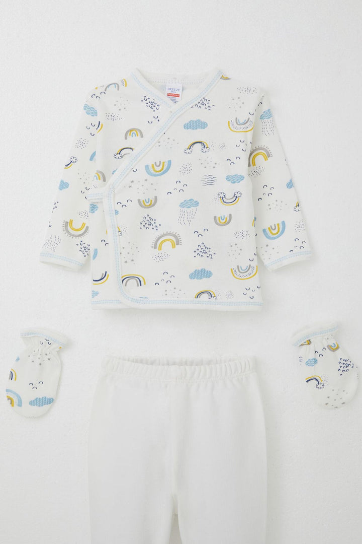 BRE Breeze Baby Boy Hospital Outfit 5-Piece Sky Themed Cloud Patterned 0-3 Months, White - Methuen Town