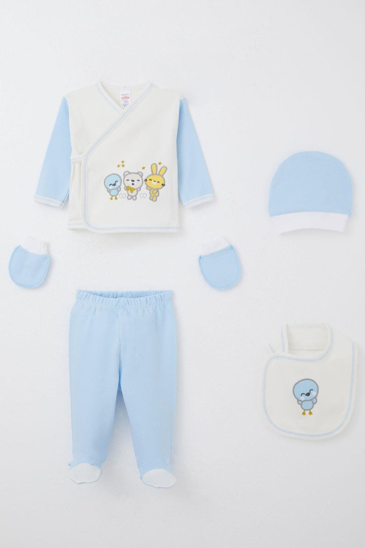 BRE Breeze Baby Boy Hospital Outfit 5 Piece Cute Animals Embroidered 0-3 Months, Ecru - Reus