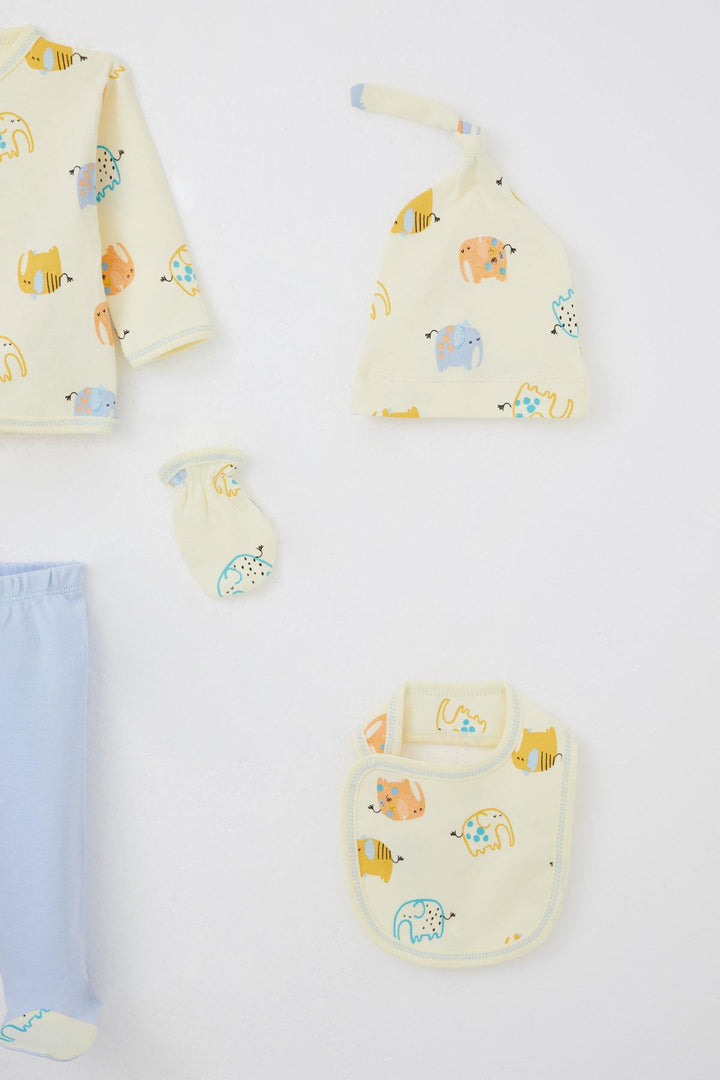 BRE Breeze Baby Boy Hospital Outfit 5-Piece Elephant Patterned 0-3 Months, Yellow - Morristown