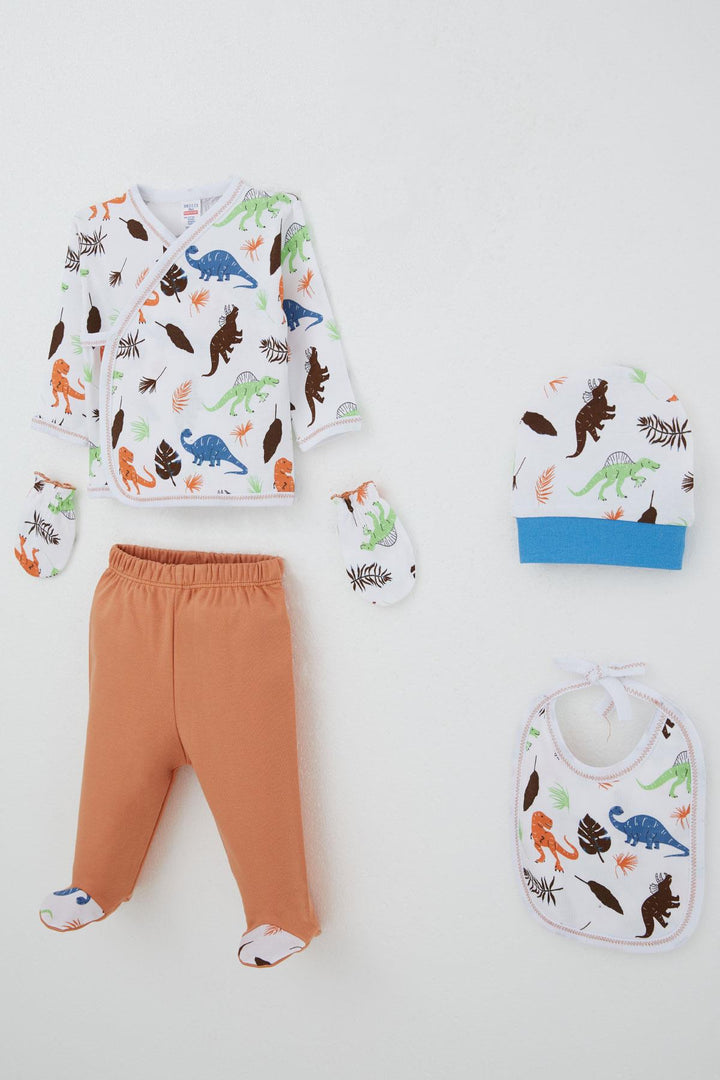 BRE Breeze Baby Boy Hospital Outfit 5 Piece Dinosaur Kingdom 0-3 Months, White - Lamía