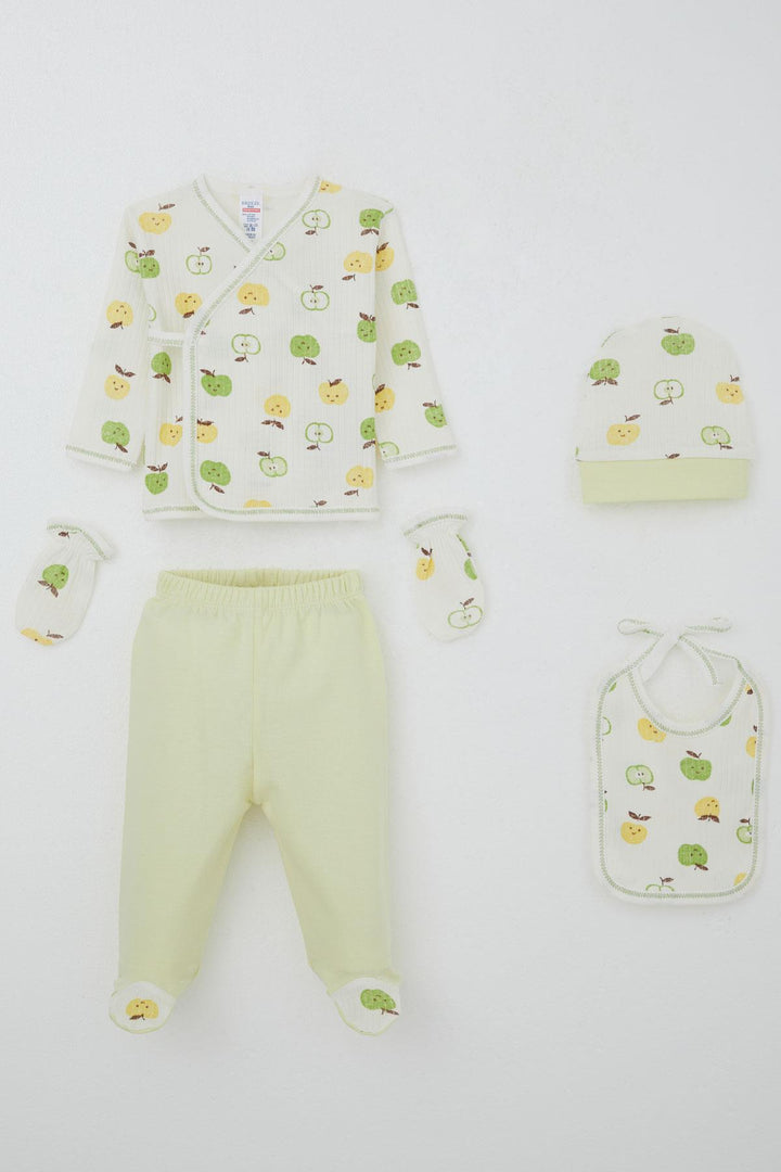 BRE Breeze Baby Boy Hospital Outfit 5 Piece Cute Little Apple Patterned 0-3 Months, Ecru - Melchor Ocampo