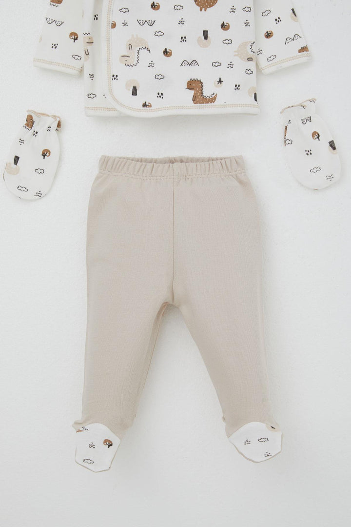 BRE Breeze Baby Boy Hospital Outfit 5-Piece Cute Little Dinosaur Patterned Nature-Themed 0-3 Months, Ecru - Oranienburg