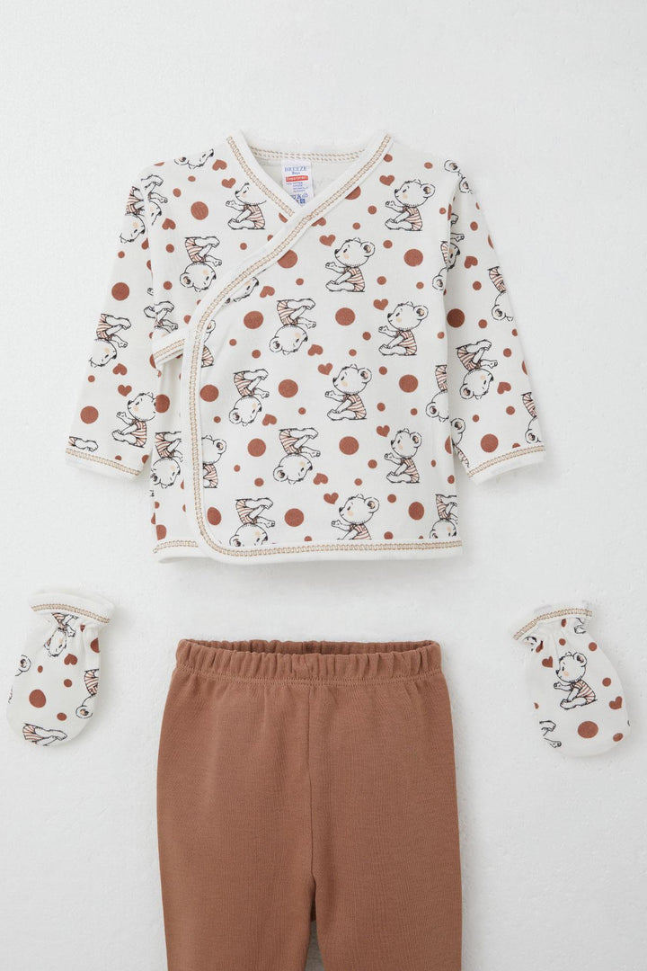 BRE Breeze Baby Boy Hospital Outfit 5 Piece Cute Baby Bear Patterned 0-3 Months, White - Aldershot