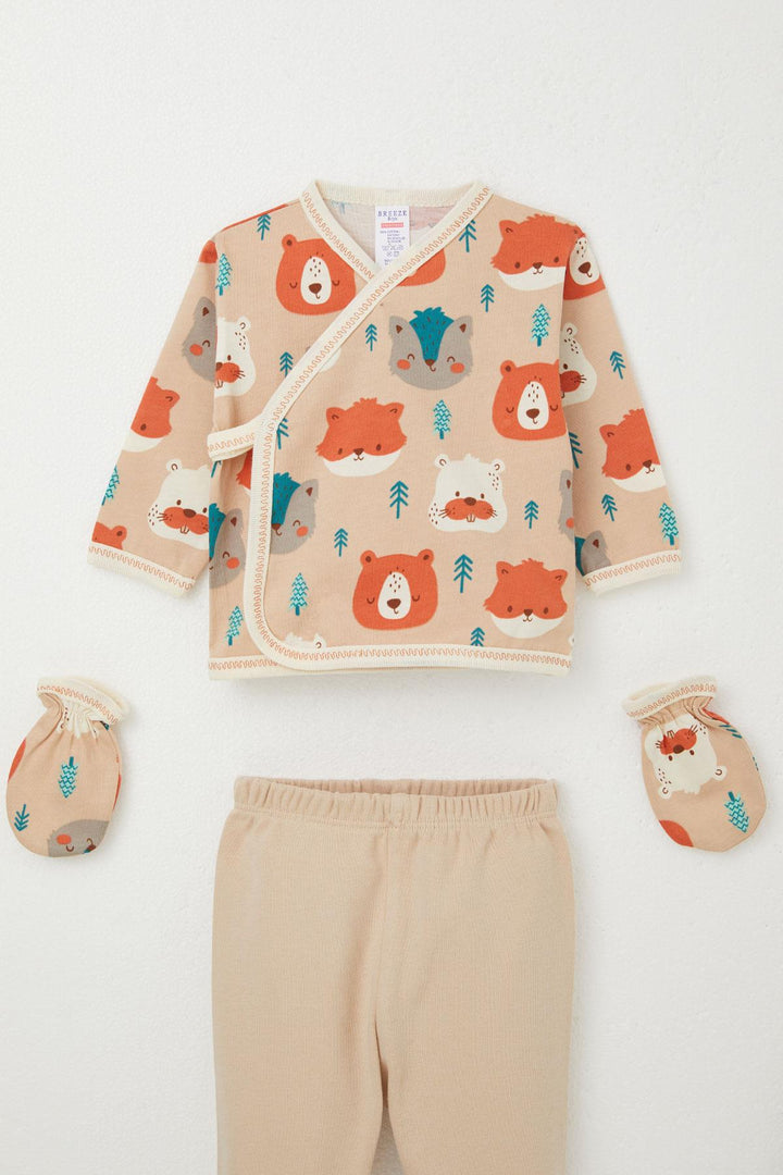 BRE Breeze Baby Boy Hospital Outfit 5-Piece Cute Animals Patterned 0-3 Months, Light Brown - Villeneuve-Saint-Georges