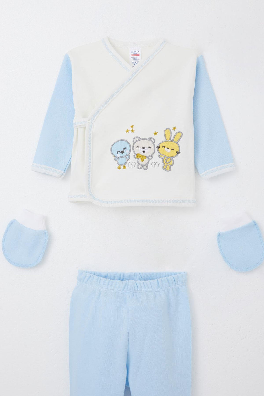 BRE Breeze Baby Boy Hospital Outfit 5 Piece Cute Animals Embroidered 0-3 Months, Ecru - Reus