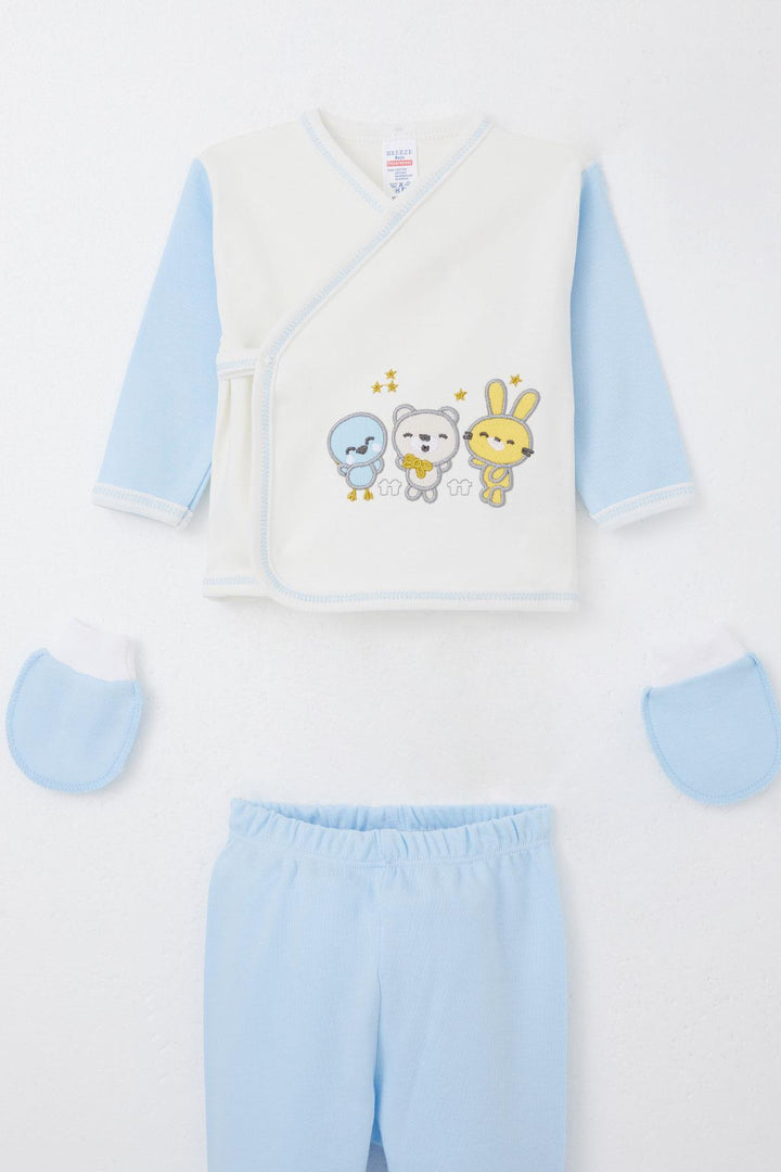 BRE Breeze Baby Boy Hospital Outfit 5 Piece Cute Animals Embroidered 0-3 Months, Ecru - Reus