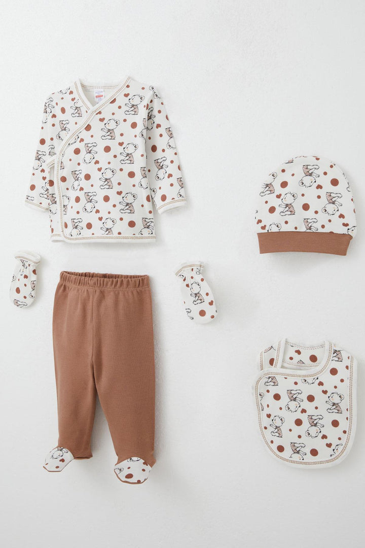 BRE Breeze Baby Boy Hospital Outfit 5 Piece Cute Baby Bear Patterned 0-3 Months, White - Aldershot