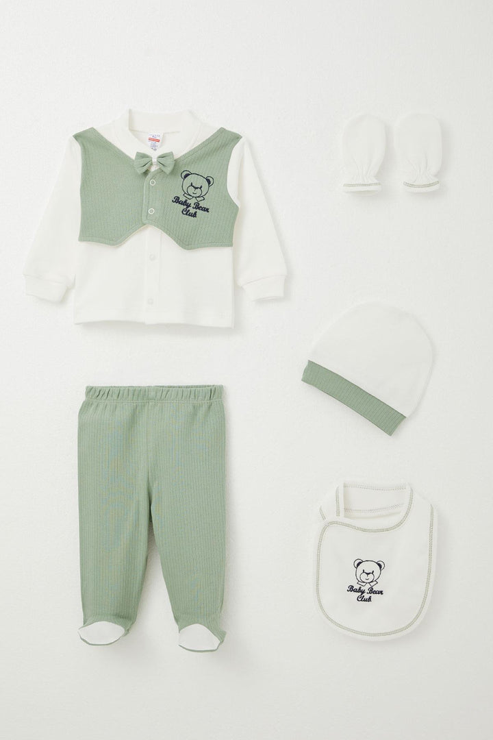 BRE Breeze Baby Boy Hospital Outfit 5 قطع سترة ربطة عنق ثابتة 0-3 أشهر، أخضر نعناعي - Coyula