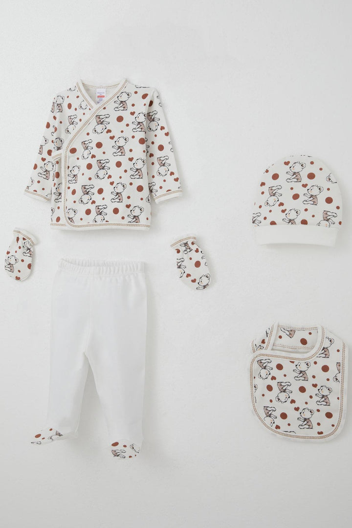 BRE Breeze Baby Boy Hospital Outfit 5 Piece Cute Baby Bear Patterned 0-3 Months, White - Fayetteville
