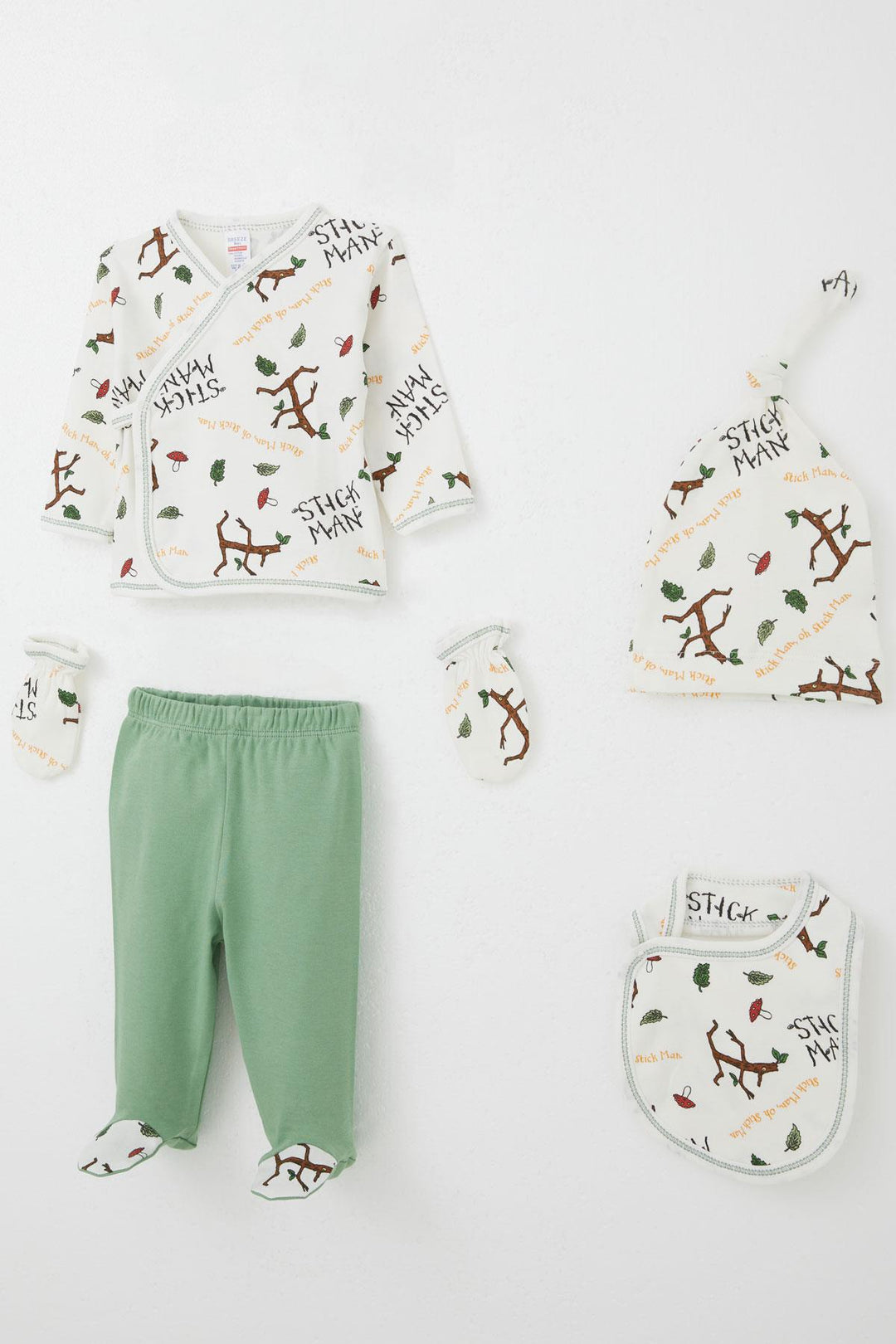 BRE Breeze Baby Boy Hospital Outfit 5 Piece Tree Man Patterned 0-3 Months, White - San Fernando