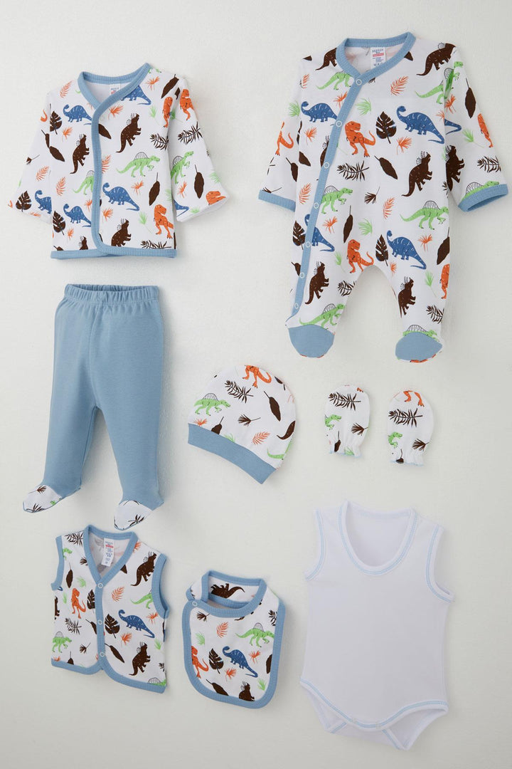 BRE Breeze Baby Boy Hospital Outfit 8 Piece Dinosaur Patterned 0-3 Months, White - Berdychiv